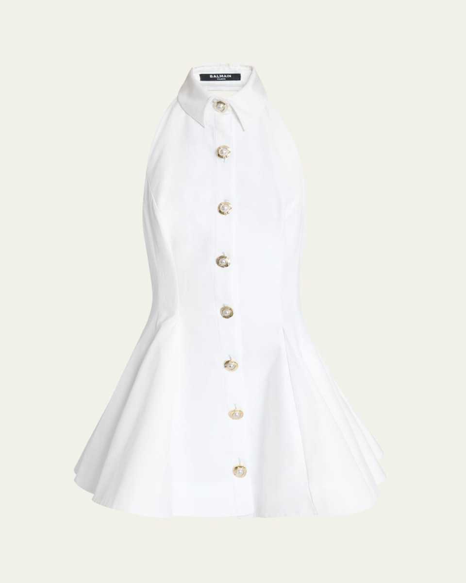 Halter Popeline Fit-&-Flare Mini Shirtdress